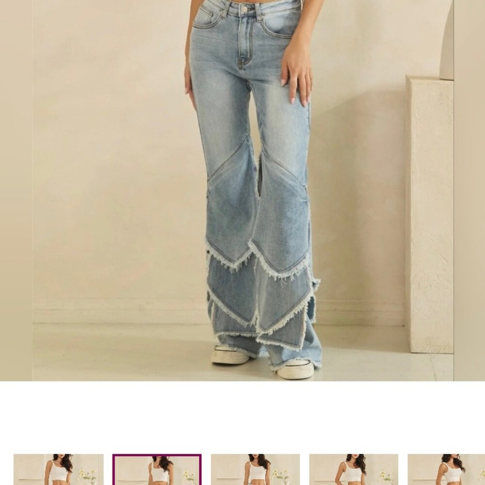 Oli & Hali jeans Tiered Fringe Flare Jeans womens size medium OH! Jeans western - Picture 9 of 12